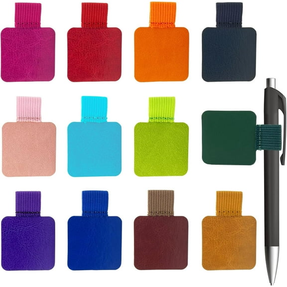 Self-Adhesive Leather Pen Holder for Notebooks, 12 Pack - Elastic Loop Pencil Holder for Journals, Planners, and More
