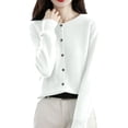 thumbnail image 4 of Resicozy Womens Cropped Cardigan Sweaters Lightweight Crew Neck Button Down Cardigans Open Front Long Sleeve Sweater White XL, 4 of 6