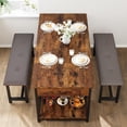 thumbnail image 4 of GAOMON Dining Table Set for 4, Kitchen Dining Table Set with Upholstered Benches, Kitchen Dining Room Table with Storage Drawers & Wine Rack for Small Space, Retro Brown, 4 of 7