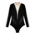 thumbnail image 5 of Venjoe Adult Mock Neck Long Sleeve Leotard Shiny Rhinestone Ballet Dance Bodysuit for Women Black XXL, 5 of 7