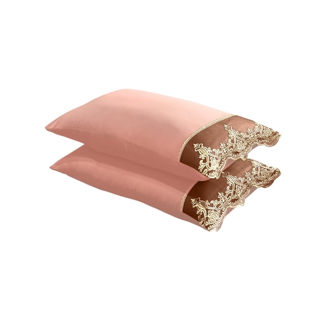 Solid Color Lace Embroidered Pillowcase Pair Soft Skin-Friendly Home Bedding Cover