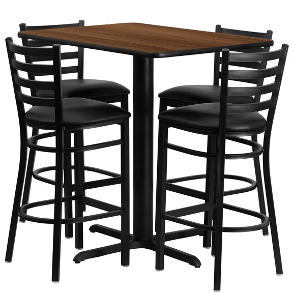 Bowery Hill 5 Piece Rectangular Table Set in Walnut and Black