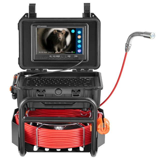 KFFKFF Sewer Camera, 98 ft/30m, Self-Leveling Drain Camera with 512Hz Transmitter, Distance Counter, 9" Screen 1080P HD Snake Plumbing Camera