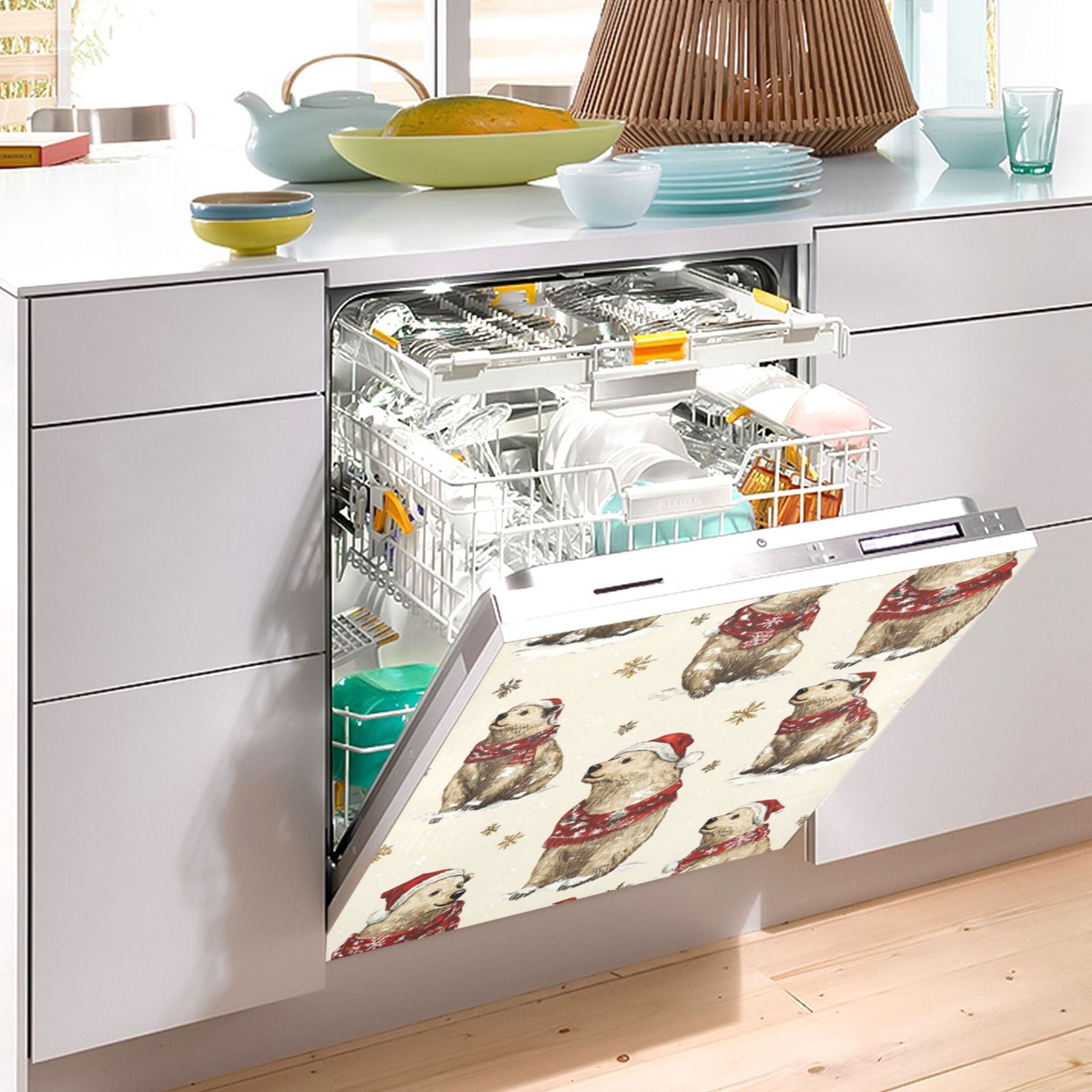 Dishwasher Magnetic Sticker 23x26 Inch Refrigerator Magnetic Sticker Washing Machine Magnetic Sticker Kitchen Panel Magnetic Sticker Home Decor Red Christmas Bear