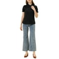 thumbnail image 2 of MODA NOVA Juniors Cotton Frilled Top Turndown Collar Solid Blouse Black S, 2 of 6