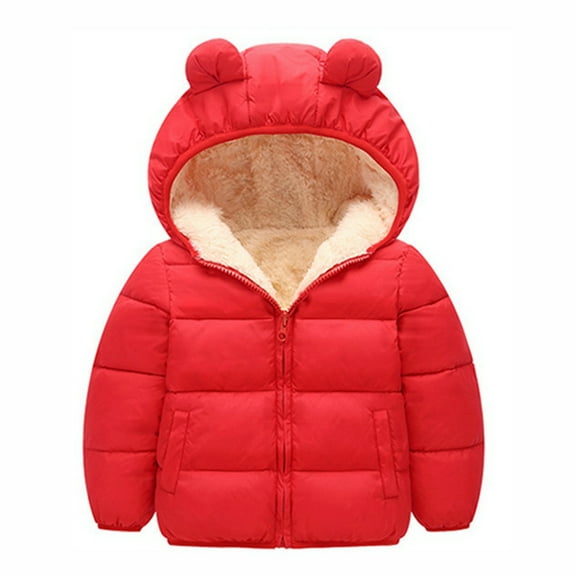 GYRATEDREAM Toddler Baby Winter Hooded Fleece Jacket Little Kids Boy Girl Lining Cotton Bear Hoods Outerwear Coat