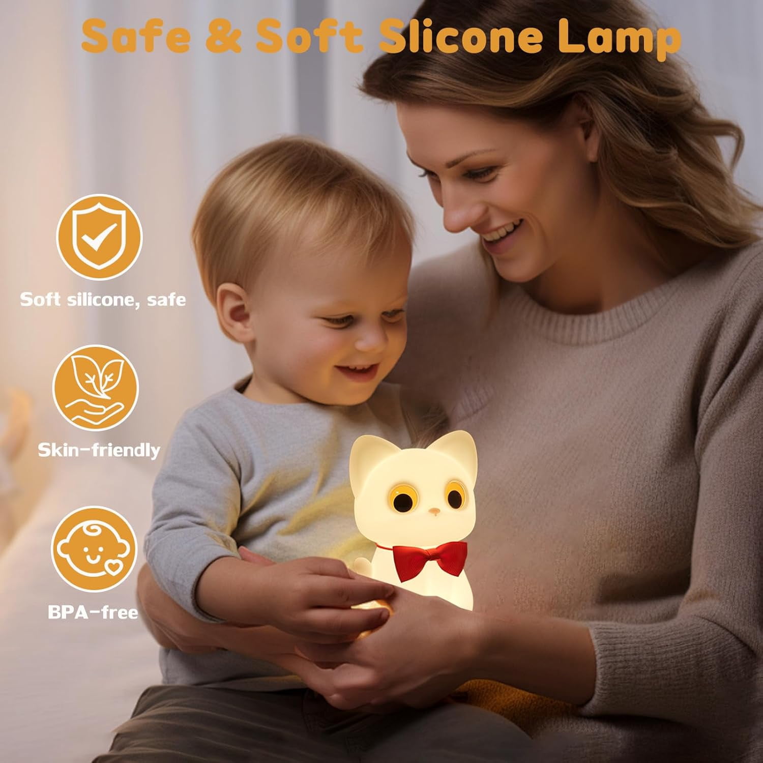 Night Light for Kids, 7 Colors Rechargeable Cute Soft Silicone Cat Lamp with Tap Control, Dimmable Nursery Night Lights Kawaii Room Decor, Cute Night Light Gift for Baby Toddlers Boys Girls (RGB)