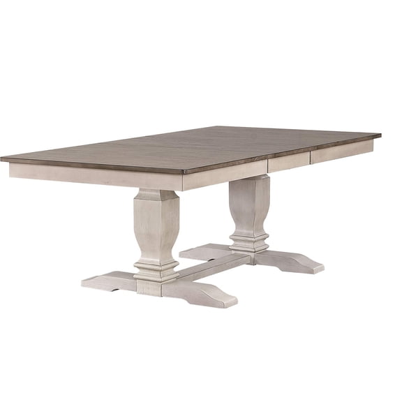 Double Pedestal Wood Dining Table in Gray/Stormy White