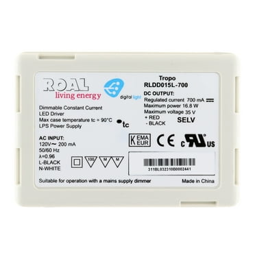 Roal Living Energy RLDD015L-700 Dimmable LED Driver, 35Vdc, 700mA, SELV, 120V Input