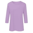 thumbnail image 4 of felwors 3/4 Length Sleeve Womens Tops Casual Loose Fit Crewneck T Shirts Cute Solid Three Quarter Length Tunic Tops Light Purple, M, 4 of 6