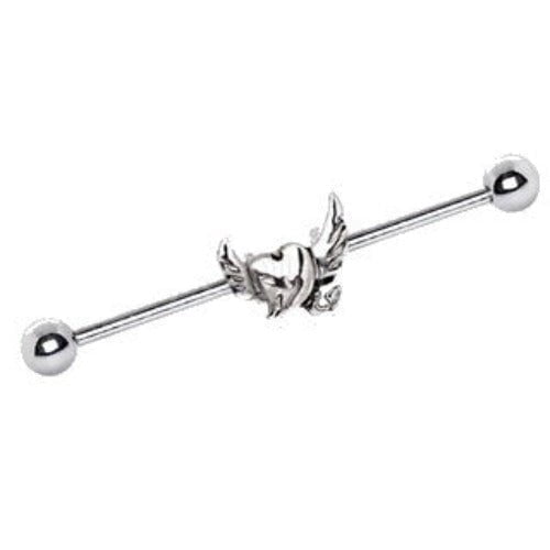 Fashion Hut Winged Heart Industrial 316L Stainless Steel Silvertone Body Piercing Jewelry