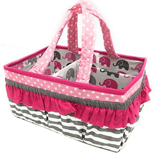 Bacati Botanical Girls Nursery Fabric Storage Caddy with Handles Pink