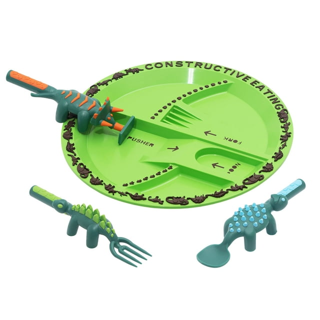 Juego de vajilla Constructive Eating para niños de 1 a 3 años, dinosaurio