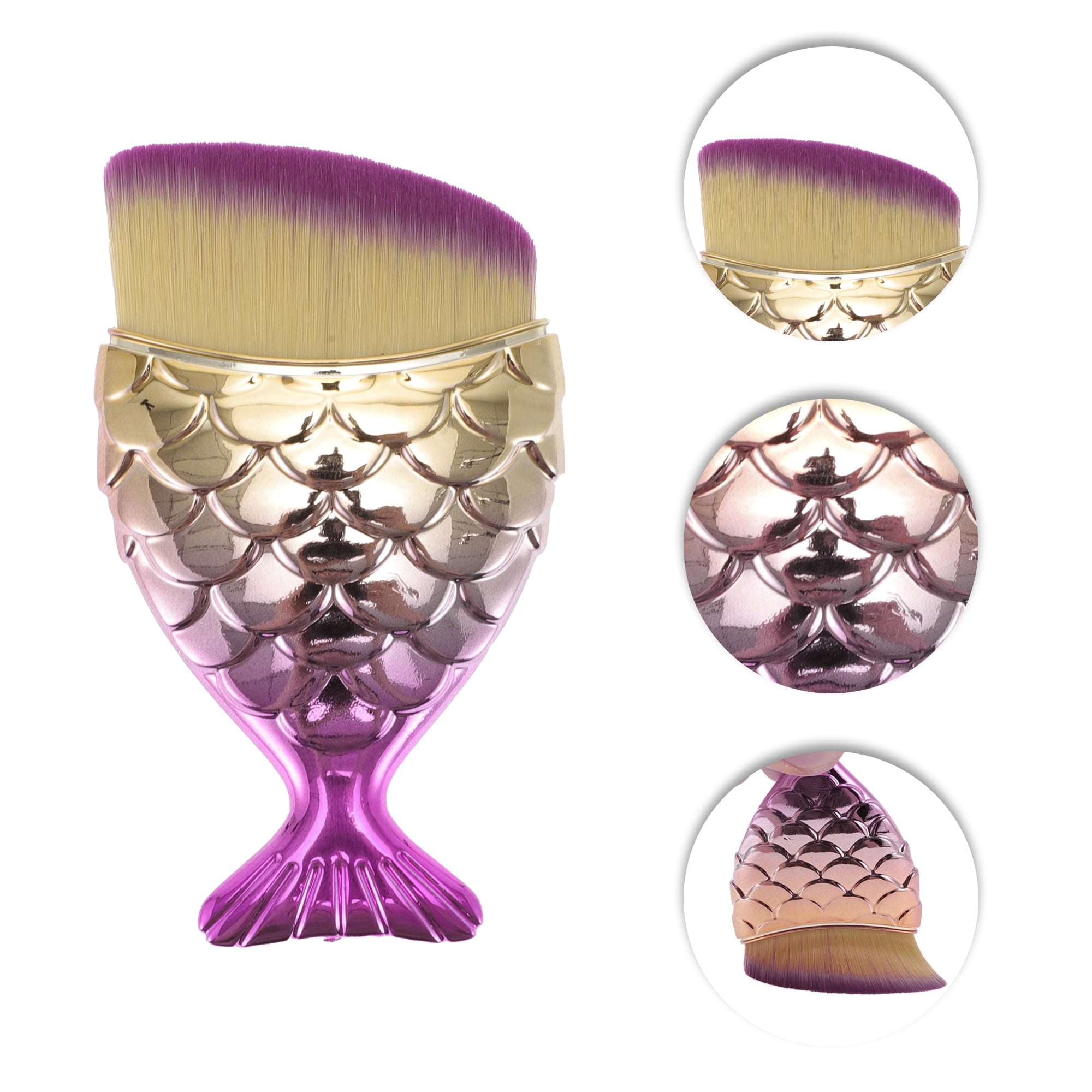 Unique Bargains 1 Pc Angled Mermaids Shape Foundation Brush for Travel Yellow, Pink