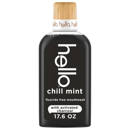 hello Chill Mint Alcohol Free Mouthwash with Activated Charcoal, Fluoride Free Mouthwash, 17.6 fl oz