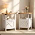 thumbnail image 3 of EVOKEDEN 2PCS Farmhouse Nightstands, Sofa Side End Table w/ Storage & Barn Door for Bedroom Living Room White, 3 of 9