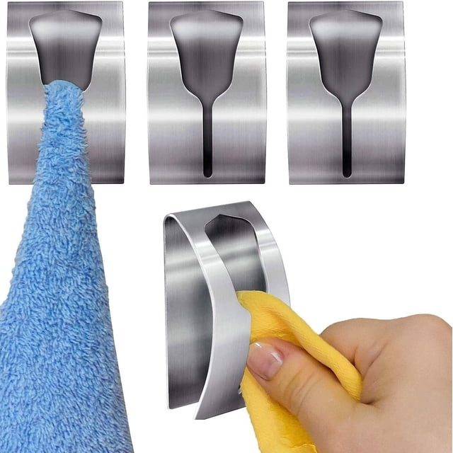 Juego de 6 toalleros de cocina de acero inoxidable adhesivos sólidos, ganchos autoadhesivos para baño