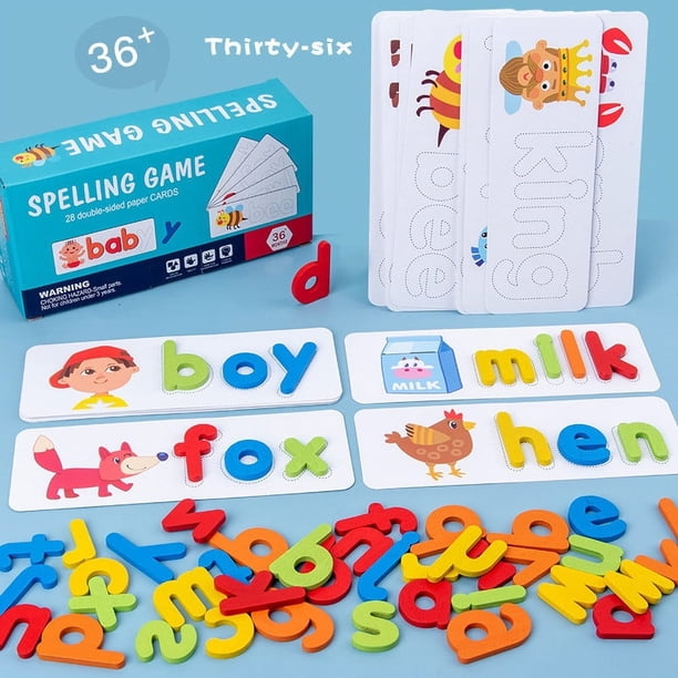 Juguetes Educativos para Aprender El Alfabeto para Niños de 2, 3, 4 y 5 Años, Rompecabezas de Madera, Tarjetas Didácticas, Actividades Preescolares, Juegos de Combinación de Letras para Niños Pequeño