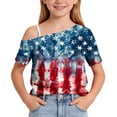 thumbnail image 3 of YUANxueke 4th of July Outfit Tops for Girls Short Sleeve Off the Shoulder Printed T-Shirt Summer Fashion USA Shirt for 5-14 Years, 3 of 8
