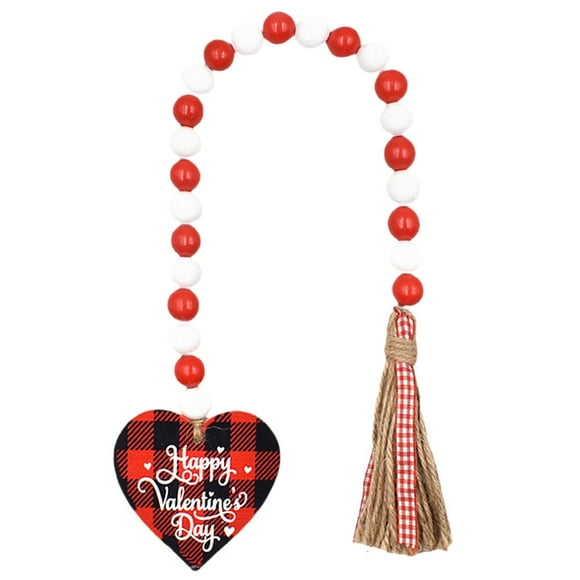 CIMAXIC Guirlande de Perles de la Saint-Valentin Guirlande de Perles en Bois de la Saint-Valentin avec Pompon Guirlande de Perles en Bois Ornement Plateau à Étages Déco,22.83"X0.63"X0.63 Pouces