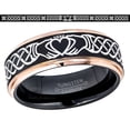 thumbnail image 2 of Jewelry Avalanche Men's Celtic Claddagh Wedding Band - 8mm Black Tungsten Ring with Rose Gold Stepped Edges size 8.5, 2 of 5