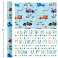 thumbnail image 5 of HOMERAL Blue Wrapping Paper Boys, Race Car Wrapping paper roll with Colorful Happy Birthday Text Design for Kids Birthday Baby Shower Party - 17 In x 33 Ft, 5 of 6
