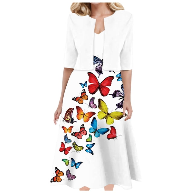 JHLZHS Robe Mini Femme Sans Manches Imprimé Floral Robe Débardeur avec Manches Courtes Haut Décontracté Élégant Coupe Régulière Ensemble 2 Pcs Robes d'Été pour Femmes Robe Florale pour Femmes