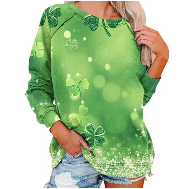 Staron Vente de Liquidation Chandail de la Saint-Patrick pour Femmes Trèfle Irlandais chandail Manches Longues Col Rond Coupe Ample Manches Raglan T-shirt