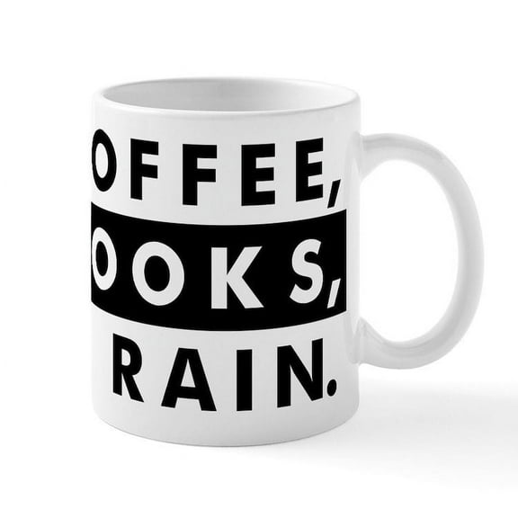CafePress - Coffee Books & Rain - 11 oz Ceramic Mug - Novelty Coffee Tea Cup