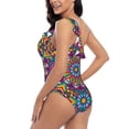 thumbnail image 4 of Gukieu Mandala Print One-shoulder Ruffled One-piece Swimsuit with Removable Chest Pads and Tummy-control Swimsuit for Women-Large, 4 of 6