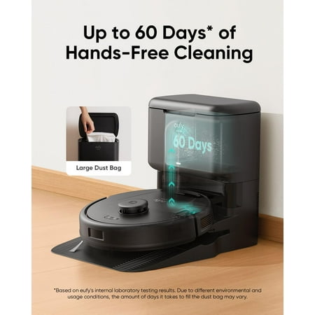 eufy Clean - L60 Hybrid Robot Vacuum with Self Empty Station and Auto Hair Removal - Black