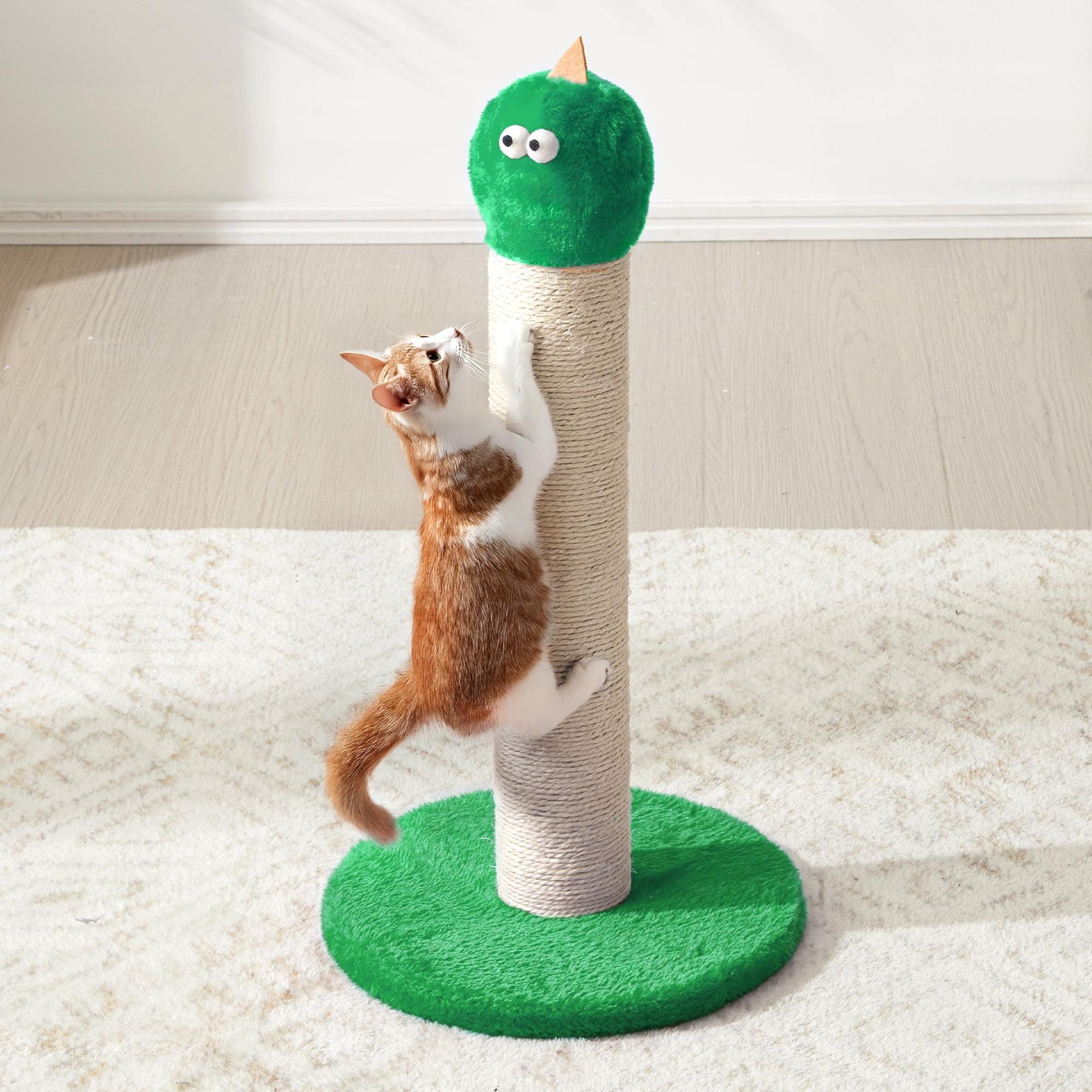 May in Color 22-Inch Cat Scratching Post , Durable Sisal Scratch Post for Indoor Cats, Monster-Shaped Cat Scratcher for Kittens & Large Cats, Green