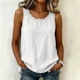 thumbnail image 2 of Pafei Tyugd Womens Linen Tank Tops Plus Size Dressy Lace Crew Neck Summer Tshirts Loose Fit Comfy Sleeveless Shirts for Daily Wear White L, 2 of 8