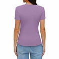 thumbnail image 4 of T Shirts for Women 2026 Summer Short Sleeve Crewneck Ribbed Casual Slim Fit Basic Plain Tshirt Undershirts, 4 of 8