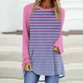 thumbnail image 2 of SHTXOZHI Women's Long Sleeve Tunic Tops Round Neck Striped Blouse Color Block Loose Shirts, 2 of 5
