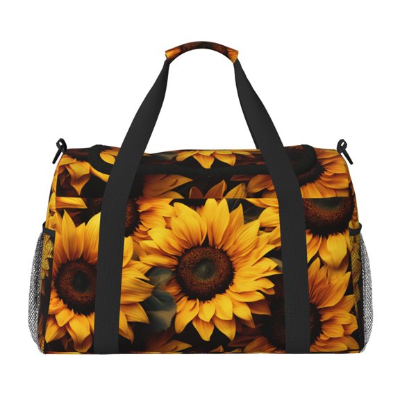 Kuqiui Vibrant Sunflower Blooms Print Foldable Travel Duffel Bag Tote Carry on Luggage Bag Personal item Sports Gym Bag Water Resistant Weekender Overnight Bags for Women and Men
