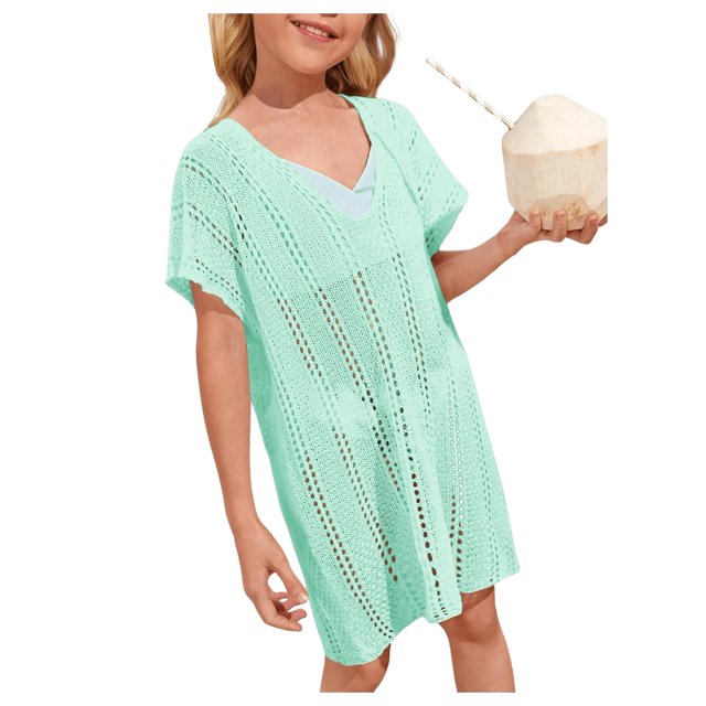 Vestido de playa SOLY HUX para niña con cuello en V, color verde, talla 140