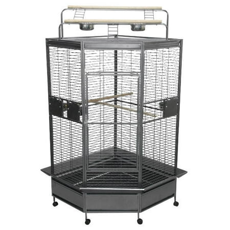 A&E Cage Co. Wrought Iron Rolling Corner Bird Cage in Color Platinum