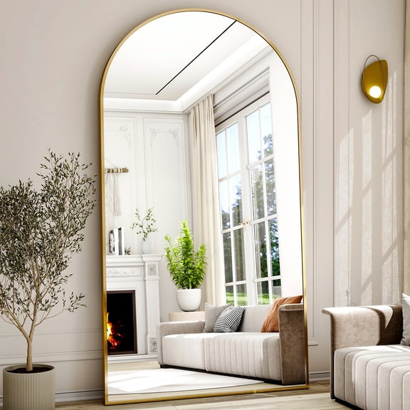 Easy4Home 77"x38" Oversized Arched Full Length Mirror with Aluminum Alloy Frame Freestanding Floor Dressing Mirror, Gold
