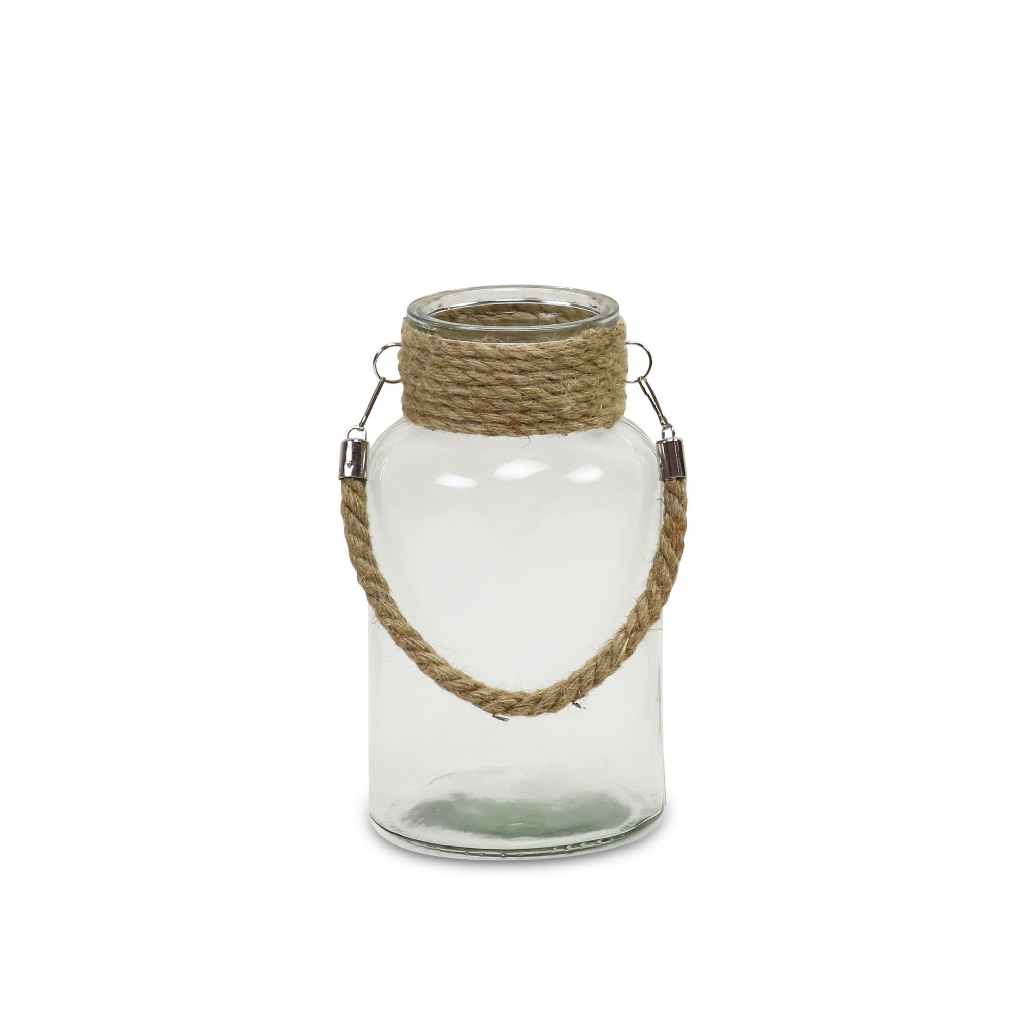 17" Brown and Clear Glass Jar with Rope Wrapped Neck