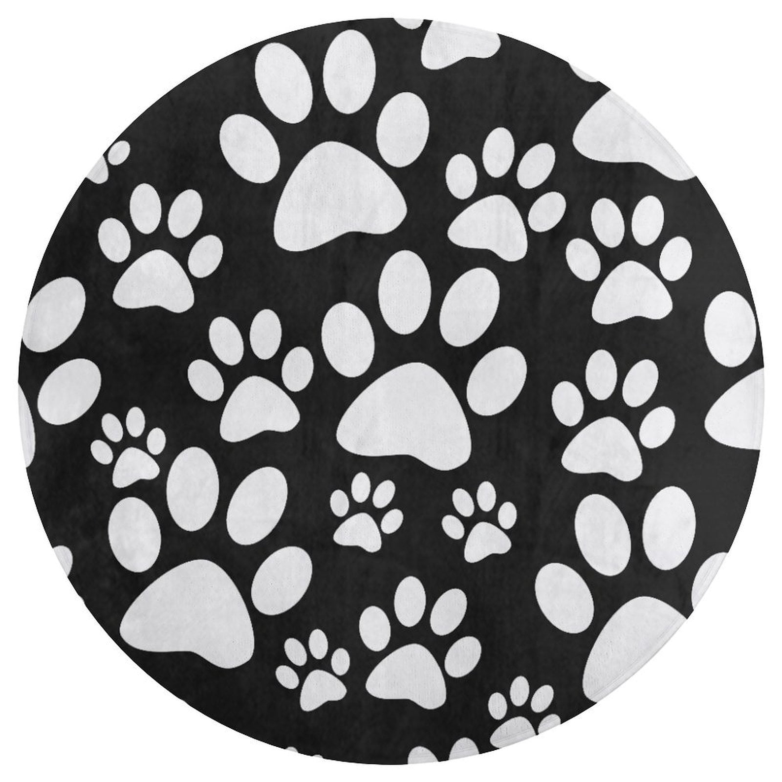 Paw Print Round Area Rugs for Bedroom Living Room, 2FT Soft Comfy Indoor Circle Carpets, Carpet Home Decor Floor Mat