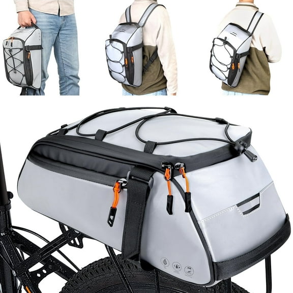 YMWVH 10L Full Reflective Waterproof Bike Rear Rack Bag, Multifunctional Bicycle Ebike Back Seat Cargo Carrier with Shoulder Strap