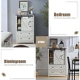 thumbnail image 2 of BOSHIRO 5-Drawer Sliding Barn Door Dresser, Antique White with Dark Brown Top, Farmhouse Tall Chest for Bedroom and Living Room, 2 of 8