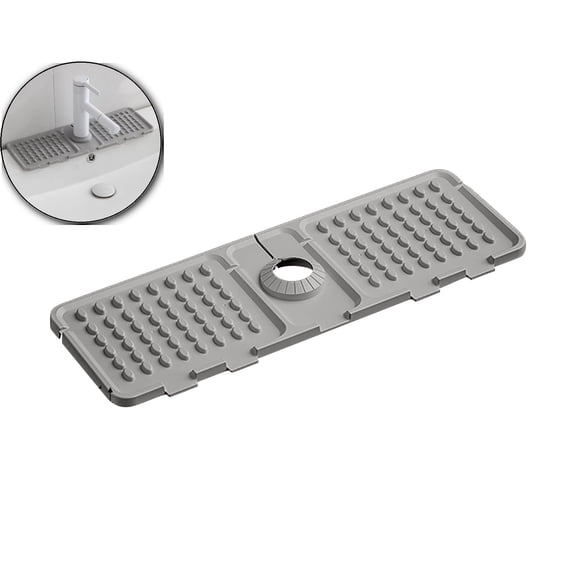 Faucet Mat for Kitchen Sink, Kitchen Sink Splash Guard, Outlet & Slope Upgraded Faucet Water Catcher Mat, 18" x 5.1" - Sink Sponge Holder for Kitchen, Bathroom
