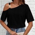 thumbnail image 1 of Shorts pour Femmes, Blouses pour Femmes, Mode Décontractée, Hauts à Col Court Unis, Blouses à Col Asymétrique, 1 of 5