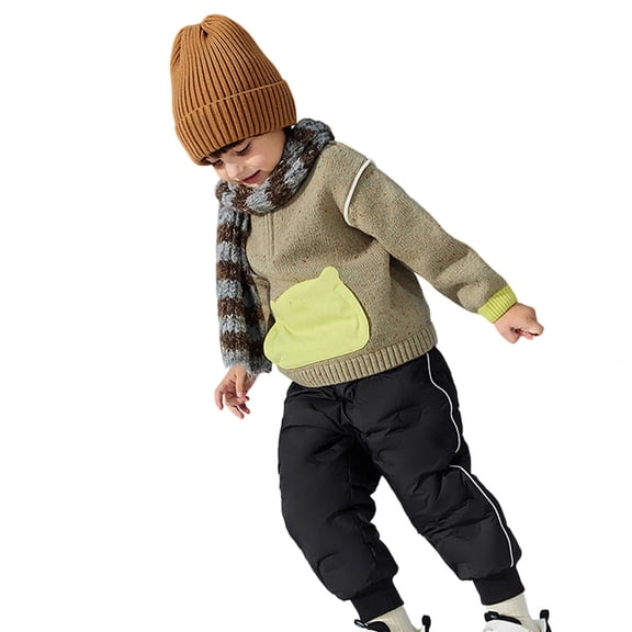 lnmuld Kids Snow Pants Boys Winter Thermal Down Pants with Adjustable for Outdoor Cold Weather Play and School Activities Solid Color Size:5-6 Years