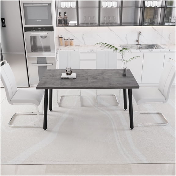 Expandable 4-6 Seater Dining Table Set with PU Cushioned Chairs, Modern Square Kitchen Table in Gray or White
