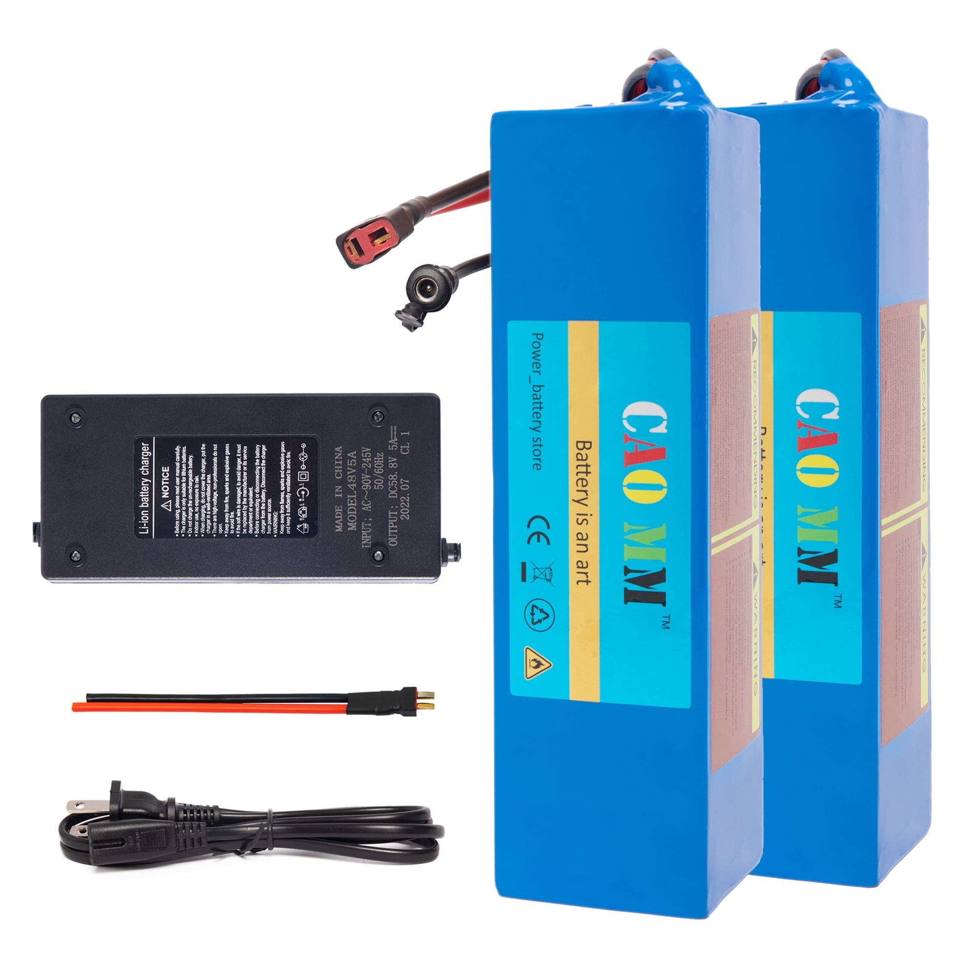CAOMM 48V 8Ah Lithium Battery 750W with 5A Fast Charger T Plug for Electric Bike Motor 2PCS