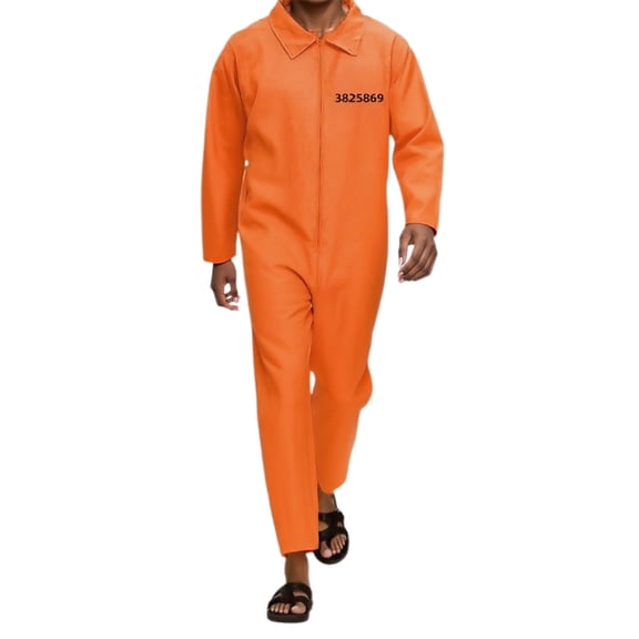 HNMKIU Halloween Clothes Halloween Prisoner Jumpsuit Orange Inmate Adult Party Outfit Themed Events Performances Jail Playsuit Role Playing Orange,XXL