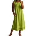 thumbnail image 2 of ClodeEU Women's Crew Neck Sleeveless Straight Midi Dress with Pockets,Solid Loose Casual Summer Dress Green,Women's Plus XXL, 2 of 8
